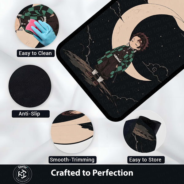 Tanjiro Kamado Demon Slayer Area Flat Rug | Moonlit Anime Hero Area Flat Rug | Premium Anime Bedroom & Gaming Room Floor Decor
