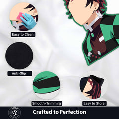 Tanjiro Kamado Inspired Anime Floor Mat (3 mm Thick) | Green Checkered Slayer Art for Anime Rooms, Gaming Setup & Otaku Decor