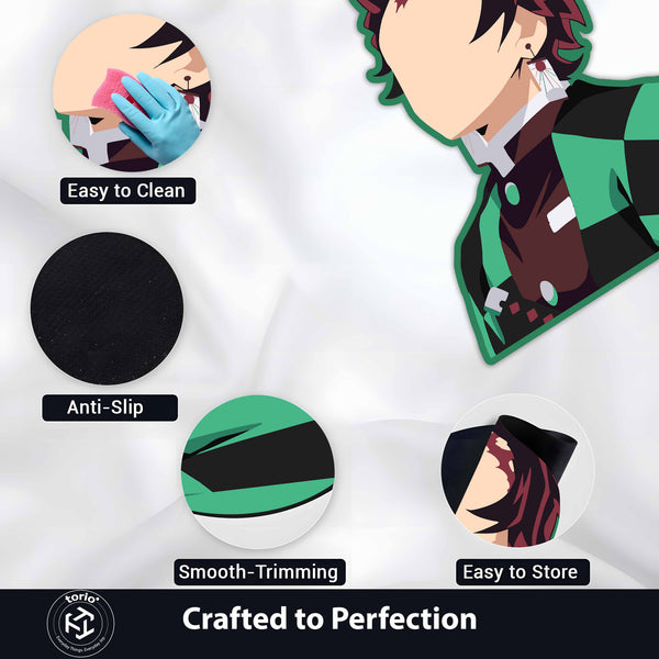 Tanjiro Kamado Inspired Anime Floor Mat (3 mm Thick) | Green Checkered Slayer Art for Anime Rooms, Gaming Setup & Otaku Decor