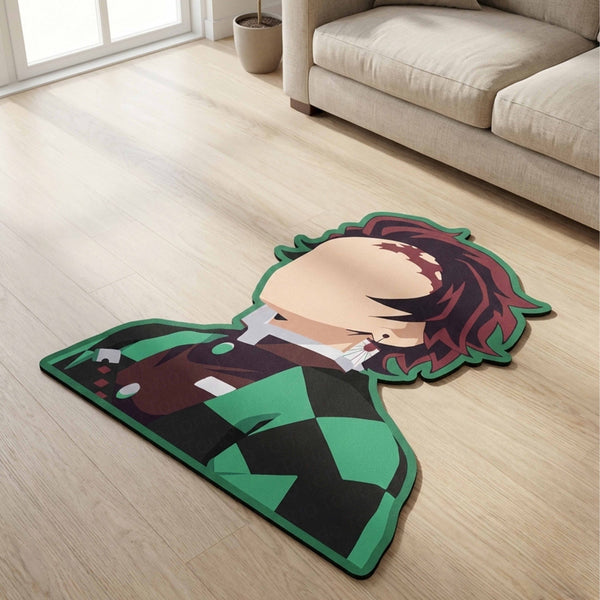 Tanjiro Kamado Inspired Anime Floor Mat (3 mm Thick) | Green Checkered Slayer Art for Anime Rooms, Gaming Setup & Otaku Decor
