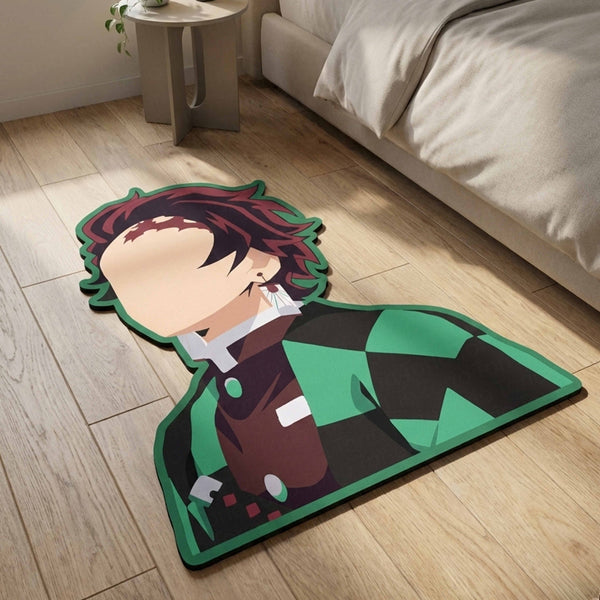 Tanjiro Kamado Inspired Anime Floor Mat (3 mm Thick) | Green Checkered Slayer Art for Anime Rooms, Gaming Setup & Otaku Decor