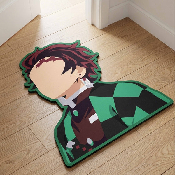 Tanjiro Kamado Inspired Anime Floor Mat (3 mm Thick) | Green Checkered Slayer Art for Anime Rooms, Gaming Setup & Otaku Decor