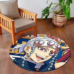 Demon Slayer Tengen Uzui Round Rug | Sound Hashira Anime Floor Mat | Anti-Slip 3 mm Absorbent Circle Rug for Bedroom, Gaming Room & Anime Fans
