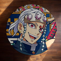 Demon Slayer Tengen Uzui Round Rug | Sound Hashira Anime Floor Mat | Anti-Slip 3 mm Absorbent Circle Rug for Bedroom, Gaming Room & Anime Fans
