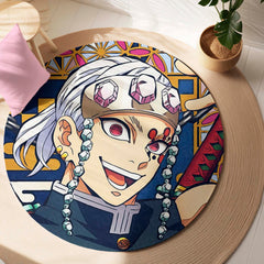Demon Slayer Tengen Uzui Round Rug | Sound Hashira Anime Floor Mat | Anti-Slip 3 mm Absorbent Circle Rug for Bedroom, Gaming Room & Anime Fans
