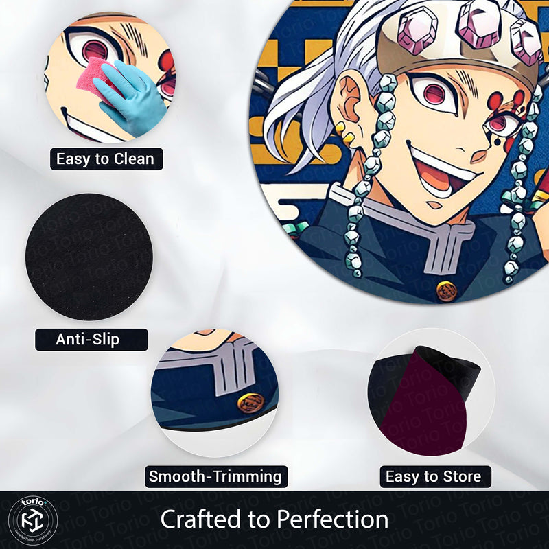 Demon Slayer Tengen Uzui Round Rug | Sound Hashira Anime Floor Mat | Anti-Slip 3 mm Absorbent Circle Rug for Bedroom, Gaming Room & Anime Fans