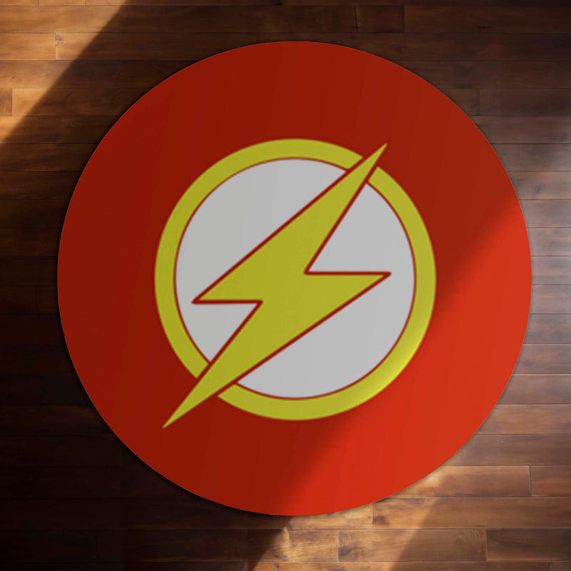 The Flash Logo Round Rug | DC Superhero Floor Mat | Anti-Slip 3 mm Absorbent Circle Rug for Bedroom, Gaming Room & Comic Fans