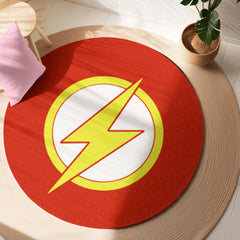The Flash Logo Round Rug | DC Superhero Floor Mat | Anti-Slip 3 mm Absorbent Circle Rug for Bedroom, Gaming Room & Comic Fans