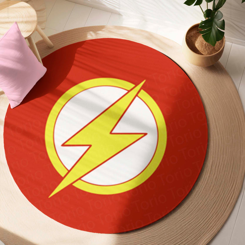 The Flash Logo Round Rug | DC Superhero Floor Mat | Anti-Slip 3 mm Absorbent Circle Rug for Bedroom, Gaming Room & Comic Fans