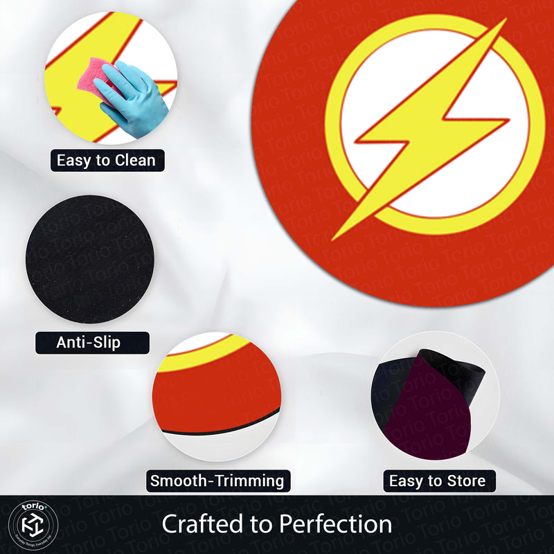 The Flash Logo Round Rug | DC Superhero Floor Mat | Anti-Slip 3 mm Absorbent Circle Rug for Bedroom, Gaming Room & Comic Fans
