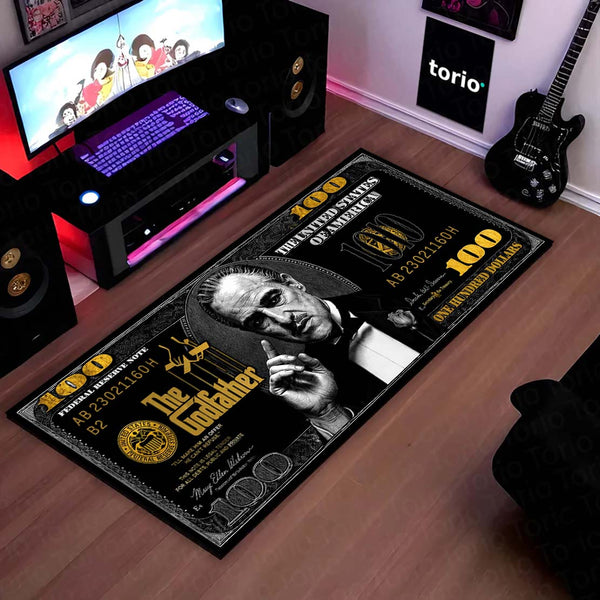 The Godfather Flat Rug | Luxury Dollar Note Mafia Movie Flat Rug | Vintage Gangster Floor Mat for Bedroom, Gaming Room & Home Decor