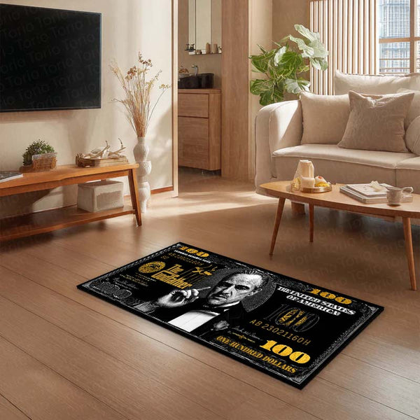 The Godfather Flat Rug | Luxury Dollar Note Mafia Movie Flat Rug | Vintage Gangster Floor Mat for Bedroom, Gaming Room & Home Decor