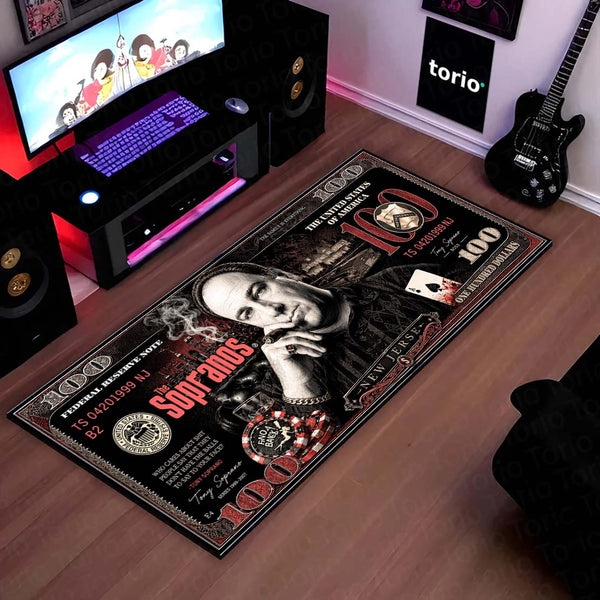 The Sopranos Flat Rug | Luxury Dollar Note Mafia TV Series Flat Rug | Vintage Gangster Floor Mat for Bedroom, Gaming Room & Home Decor