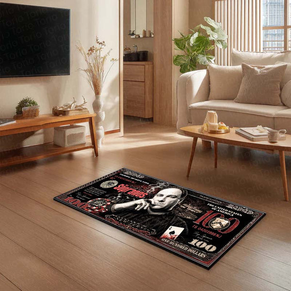 The Sopranos Flat Rug | Luxury Dollar Note Mafia TV Series Flat Rug | Vintage Gangster Floor Mat for Bedroom, Gaming Room & Home Decor