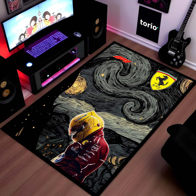 Carlos Sainz Jr. F1 Starry Night  | Formula 1 Racing Champion Wall Hanging | Unique Motorsport & Fine Art Mashup for Fan Cave