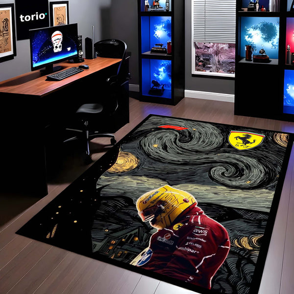 Carlos Sainz Jr. F1 Starry Night  | Formula 1 Racing Champion Wall Hanging | Unique Motorsport & Fine Art Mashup for Fan Cave