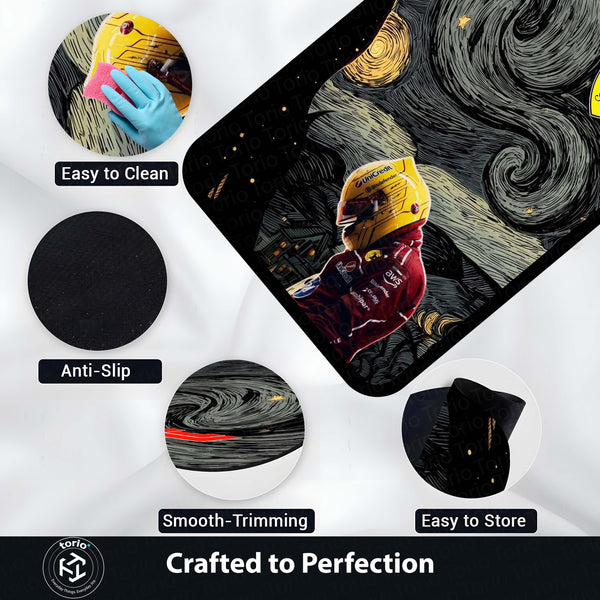 Carlos Sainz Jr. F1 Starry Night  | Formula 1 Racing Champion Wall Hanging | Unique Motorsport & Fine Art Mashup for Fan Cave