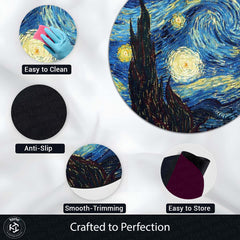 The Starry Night Round Rug | Vincent van Gogh Inspired Circle Floor Mat | Anti-Slip 3 mm Absorbent Rug for Bedroom, Living Room & Art Decor