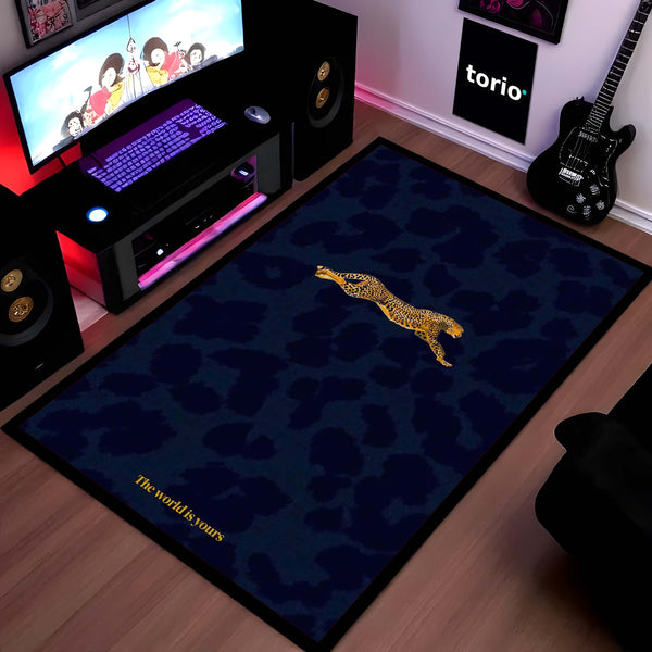 Luxury Leopard Area Rug | Minimal Animal Design Floor Mat | Aesthetic Blue Rug for Bedroom, Living Room & Modern Home Decor