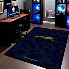 Luxury Leopard Area Rug | Minimal Animal Design Floor Mat | Aesthetic Blue Rug for Bedroom, Living Room & Modern Home Decor