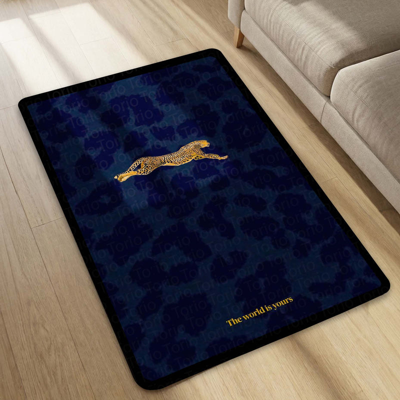 Luxury Leopard Area Rug | Minimal Animal Design Floor Mat | Aesthetic Blue Rug for Bedroom, Living Room & Modern Home Decor