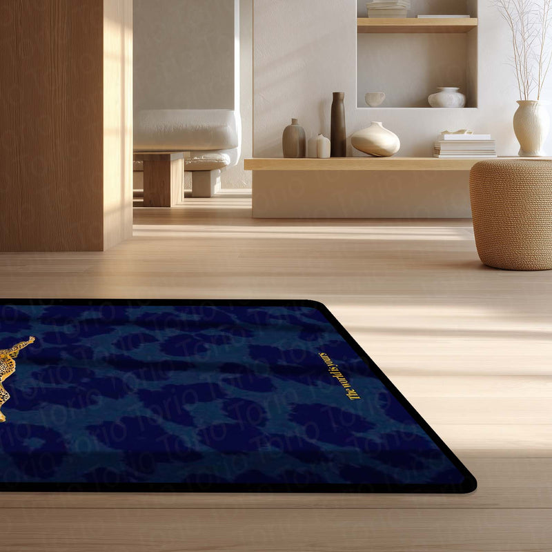 Luxury Leopard Area Rug | Minimal Animal Design Floor Mat | Aesthetic Blue Rug for Bedroom, Living Room & Modern Home Decor