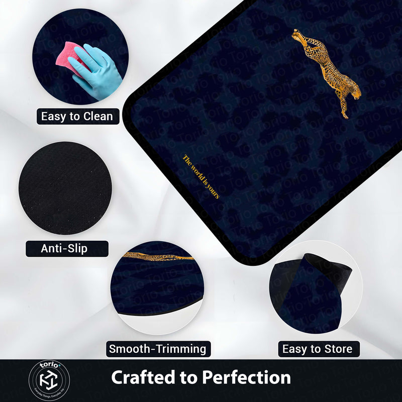Luxury Leopard Area Rug | Minimal Animal Design Floor Mat | Aesthetic Blue Rug for Bedroom, Living Room & Modern Home Decor