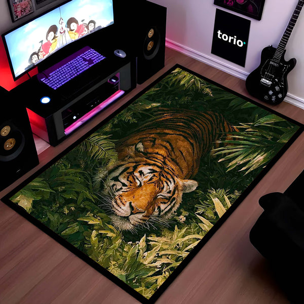 Sleeping Tiger Jungle Area Rug | Wildlife Animal Floor Mat | Nature Theme Rug for Bedroom, Living Room & Gaming Room Decor
