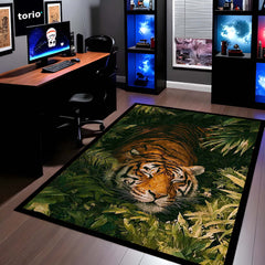Sleeping Tiger Jungle Area Rug | Wildlife Animal Floor Mat | Nature Theme Rug for Bedroom, Living Room & Gaming Room Decor