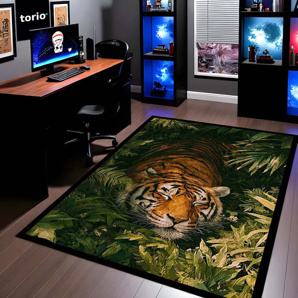 Sleeping Tiger Jungle Area Rug | Wildlife Animal Floor Mat | Nature Theme Rug for Bedroom, Living Room & Gaming Room Decor