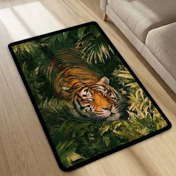 Sleeping Tiger Jungle Area Rug | Wildlife Animal Floor Mat | Nature Theme Rug for Bedroom, Living Room & Gaming Room Decor