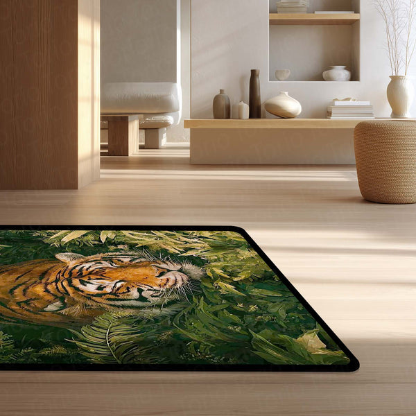 Sleeping Tiger Jungle Area Rug | Wildlife Animal Floor Mat | Nature Theme Rug for Bedroom, Living Room & Gaming Room Decor