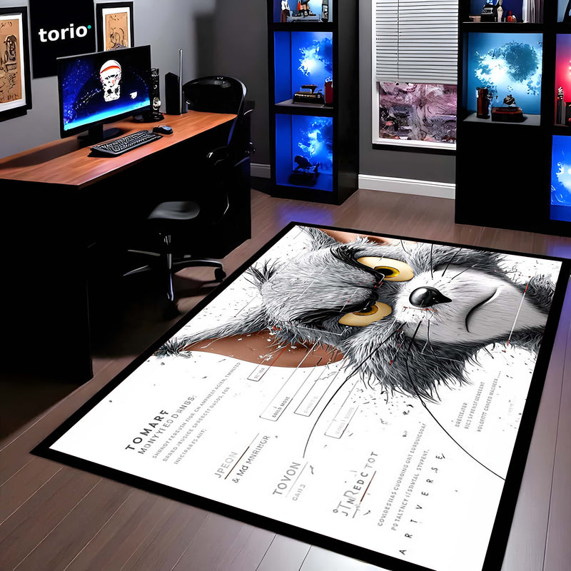 Tom Cat Angry Face Area Rug | Cartoon Character Floor Mat | Funny Meme Style Rug for Bedroom, Gaming Room & Kids Room Decor