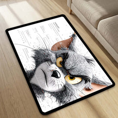 Tom Cat Angry Face Area Rug | Cartoon Character Floor Mat | Funny Meme Style Rug for Bedroom, Gaming Room & Kids Room Decor