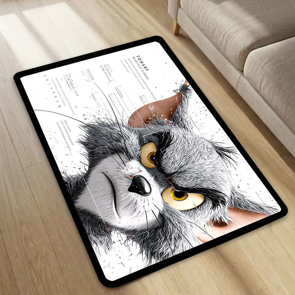 Tom Cat Angry Face Area Rug | Cartoon Character Floor Mat | Funny Meme Style Rug for Bedroom, Gaming Room & Kids Room Decor