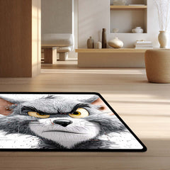 Tom Cat Angry Face Area Rug | Cartoon Character Floor Mat | Funny Meme Style Rug for Bedroom, Gaming Room & Kids Room Decor