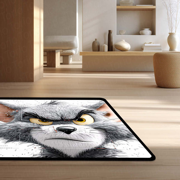 Tom Cat Angry Face Area Rug | Cartoon Character Floor Mat | Funny Meme Style Rug for Bedroom, Gaming Room & Kids Room Decor