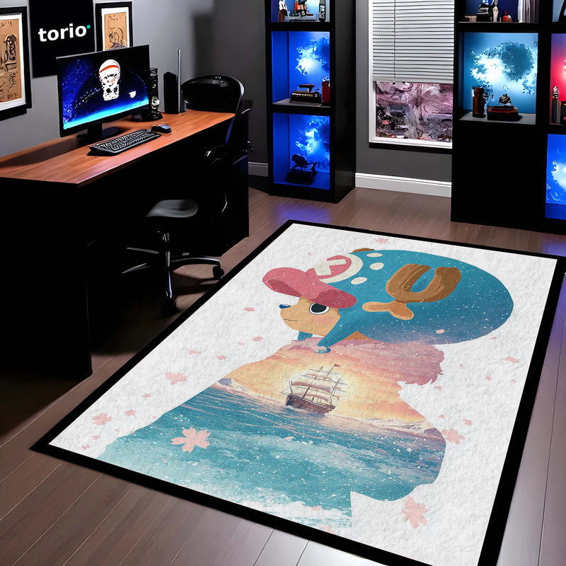 Cute Anime Reindeer Area Rug | Kawaii Cartoon Floor Mat | Aesthetic Character Rug for Bedroom, Kids Room & Gaming Setup Decor