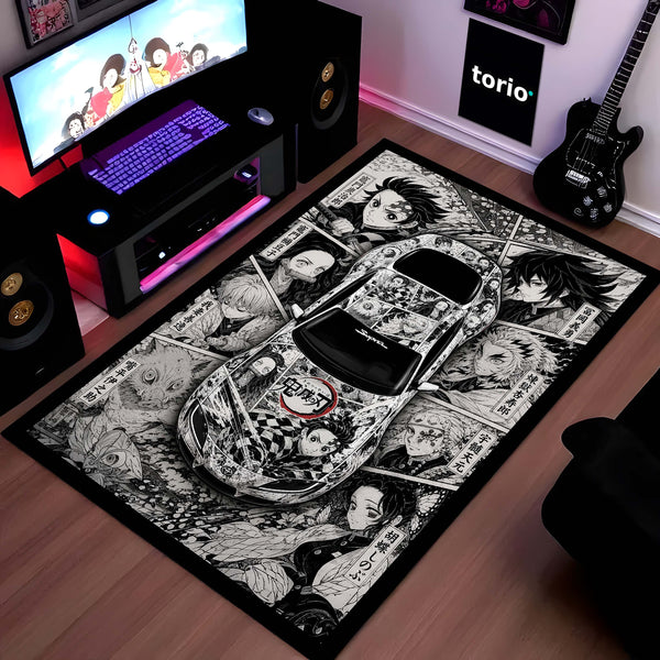 Demon Slayer Toyota GR Supra Anime Area Rug | Tanjiro & Hashira Floor Mat | Demon Slayer Gaming Rug for Bedroom, Gaming Room, Anime Setup & Otaku Decor