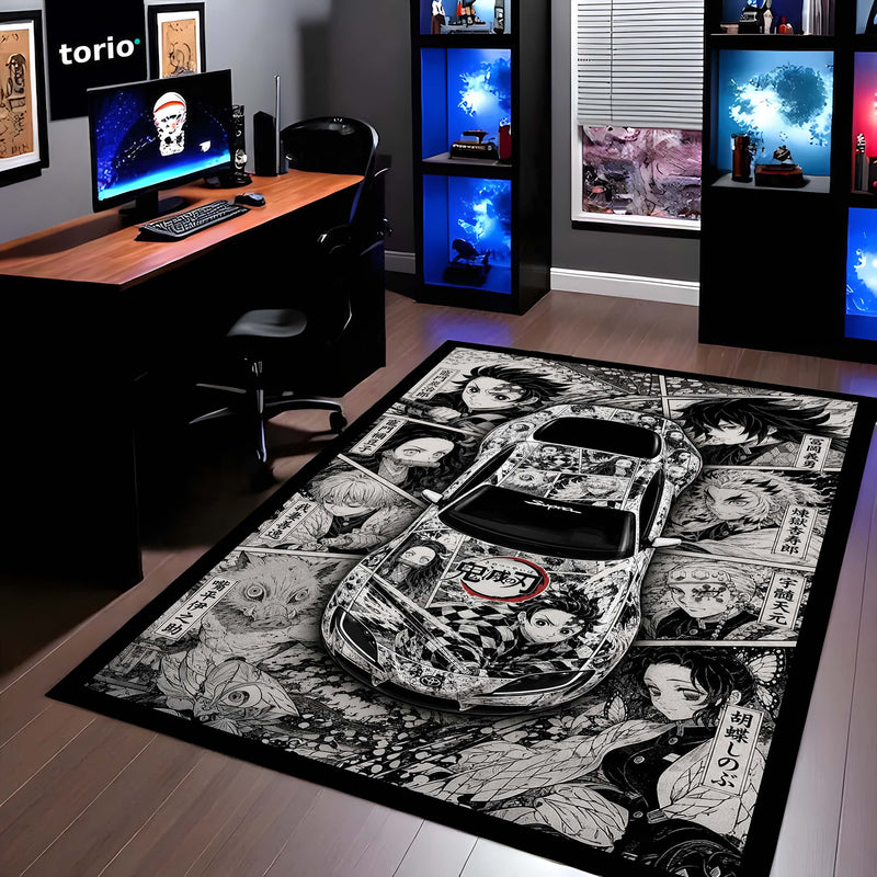 Demon Slayer Toyota GR Supra Anime Area Rug | Tanjiro & Hashira Floor Mat | Demon Slayer Gaming Rug for Bedroom, Gaming Room, Anime Setup & Otaku Decor