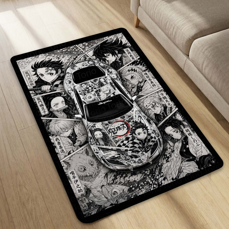 Demon Slayer Toyota GR Supra Anime Area Rug | Tanjiro & Hashira Floor Mat | Demon Slayer Gaming Rug for Bedroom, Gaming Room, Anime Setup & Otaku Decor