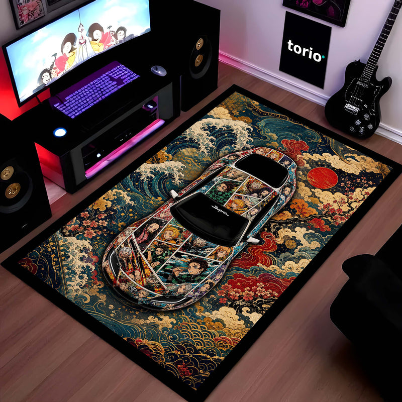 Naruto Shippuden Toyota GR Supra Anime Area Rug | Naruto & Sasuke Floor Mat | Naruto Gaming Rug for Bedroom, Gaming Room, Anime Setup & Otaku Decor