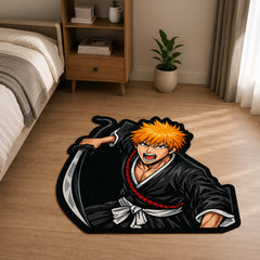 Ichigo Kurosaki Cut-out Flat Rug | Bleach Anime Flat Rug | Premium Soul Reaper Gaming Room Floor Decor
