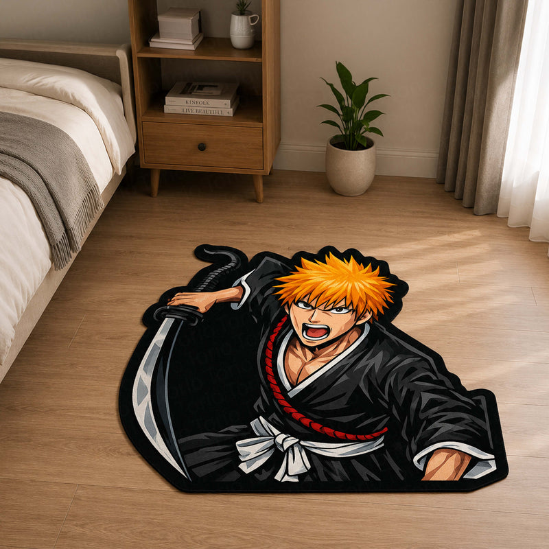 Ichigo Kurosaki Cut-out Flat Rug | Bleach Anime Flat Rug | Premium Soul Reaper Gaming Room Floor Decor