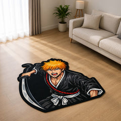 Ichigo Kurosaki Cut-out Flat Rug | Bleach Anime Flat Rug | Premium Soul Reaper Gaming Room Floor Decor