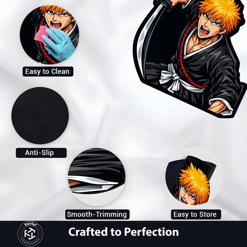 Ichigo Kurosaki Cut-out Flat Rug | Bleach Anime Flat Rug | Premium Soul Reaper Gaming Room Floor Decor