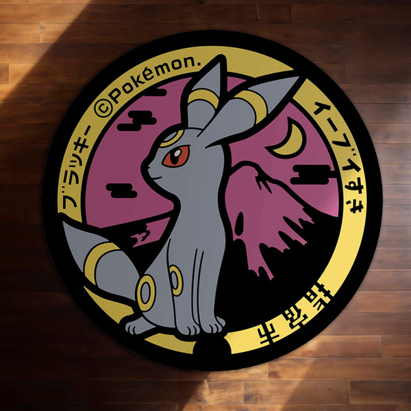 Umbreon Pokémon Round Rug | Dark-Type Anime Circle Floor Mat | Anti-Slip 3 mm Absorbent Rug for Bedroom, Gaming Room & Pokémon Decor