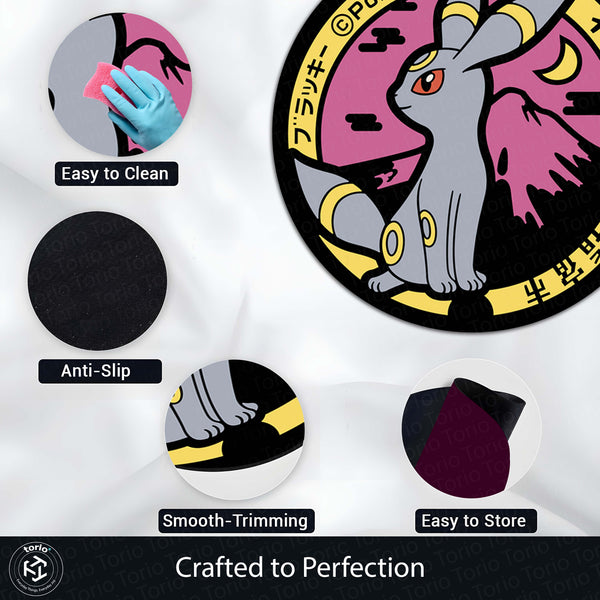 Umbreon Pokémon Round Rug | Dark-Type Anime Circle Floor Mat | Anti-Slip 3 mm Absorbent Rug for Bedroom, Gaming Room & Pokémon Decor