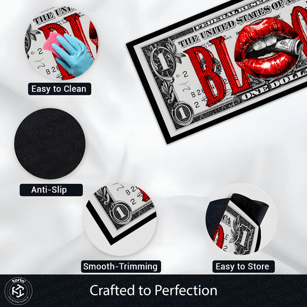Blood Money Dollar Bedside Runner (3 mm Thick) | Luxury Cash Aesthetic Bedroom Floor Mat for Modern Room Decor