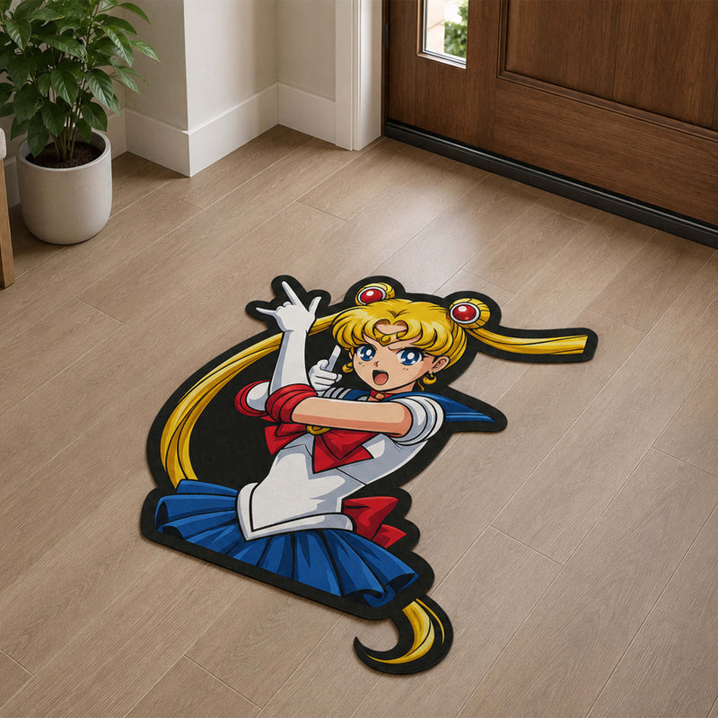 Sailor Moon Cut-out Flat Rug | Pretty Guardian Sailor Moon Anime Flat Rug | Premium Magical Girl Gaming Room Floor Decor